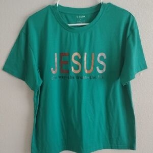 SHEIN Green JESUS Graphic Kids Tee